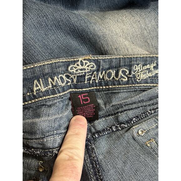 Vintage Y2K Bootcut Jeans Low Rise Distressed Dark Wash Denim Juniors 15 Grunge - Picture 3 of 4